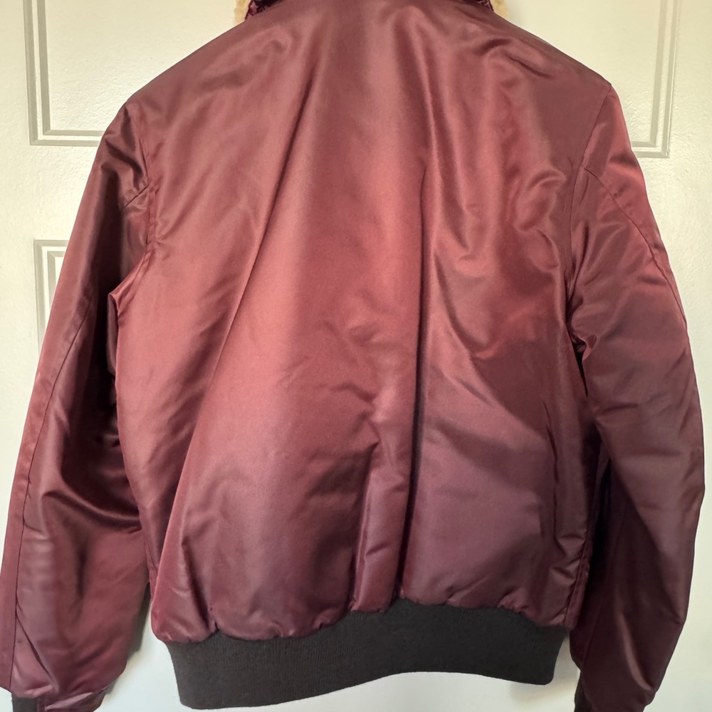 Todd Snyder Burgundy Bomber Jacket with Beige Collar - Picture 2 of 6